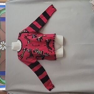 Vintage Susan Bristol Cat Kitten Cardigan sweater Red Black Stripes 2000 Y2K Med